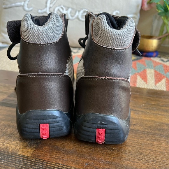 Prada Vernice Brown Leather And Mesh High Top Sneakers US9 - Picture 8 of 17